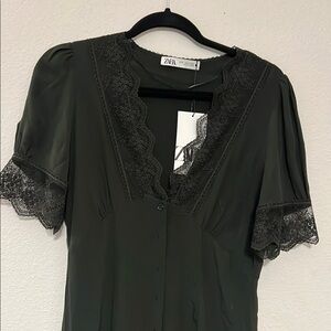 Zara Dark Green Lace Midi Dress